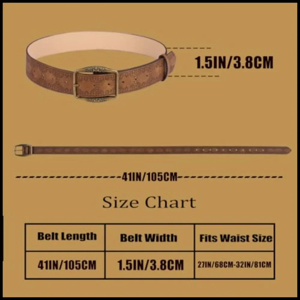 Vintage Western Cowgirl Belt Elegant Carving Design Polyester Waist Belt - Picture 6 of 7